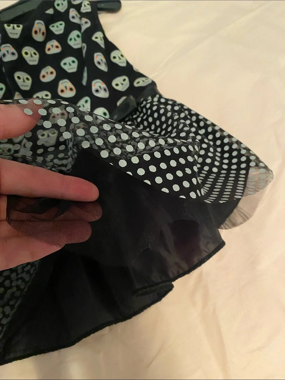 For Dog- Black Skull & Polka Dot Dress with Bow - size Large